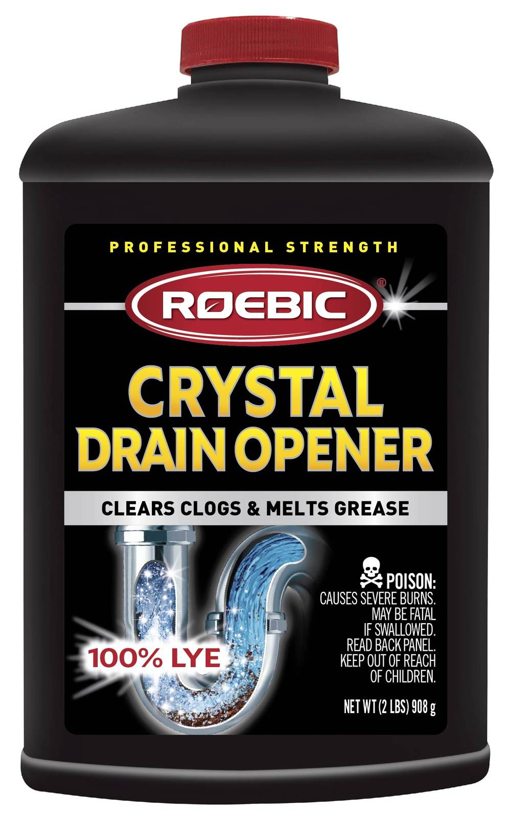 Roebic Laboratories, Inc. 2 lb. Heavy Duty Crystal Drain Opener 32-oz Drain Cleaner Crystals | HD-CRY-DO