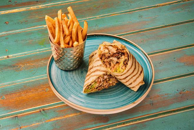 Jerk Chicken Roti Wrap & Fries