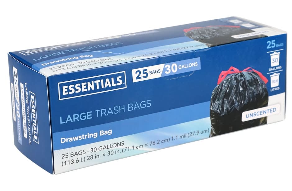 Essentials Unscented Trash Bags 30 Gal, L (25 ct)
