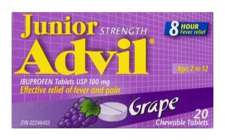 Advil Junior Strength Chewable Tablets 100 mg, Grape (20 ct)