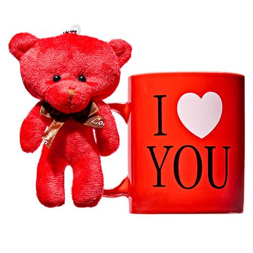 I Love You Gift Mug With Plush Teddy Bear Inside, Red