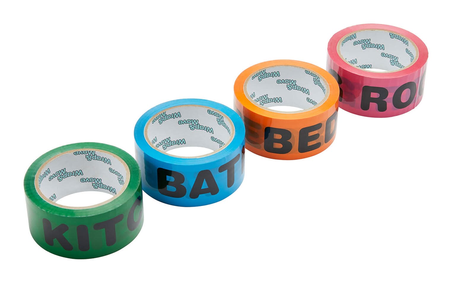 Wrap & Move 48mm x 66m Coloured Room Label Tape - 4 Set