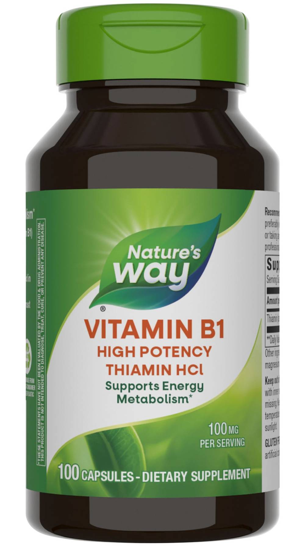 Vitamin B-1 High Potency Thiamin Hcl - Supports Energy Metabolism - 100 Mg (100 Capsules)