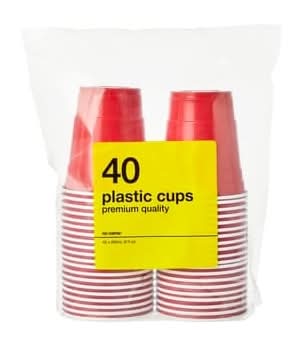 No name gobelets en plastique de qualité supérieure 266 ml - premium quality plastic cups 266 ml (40 unités) (rouge)