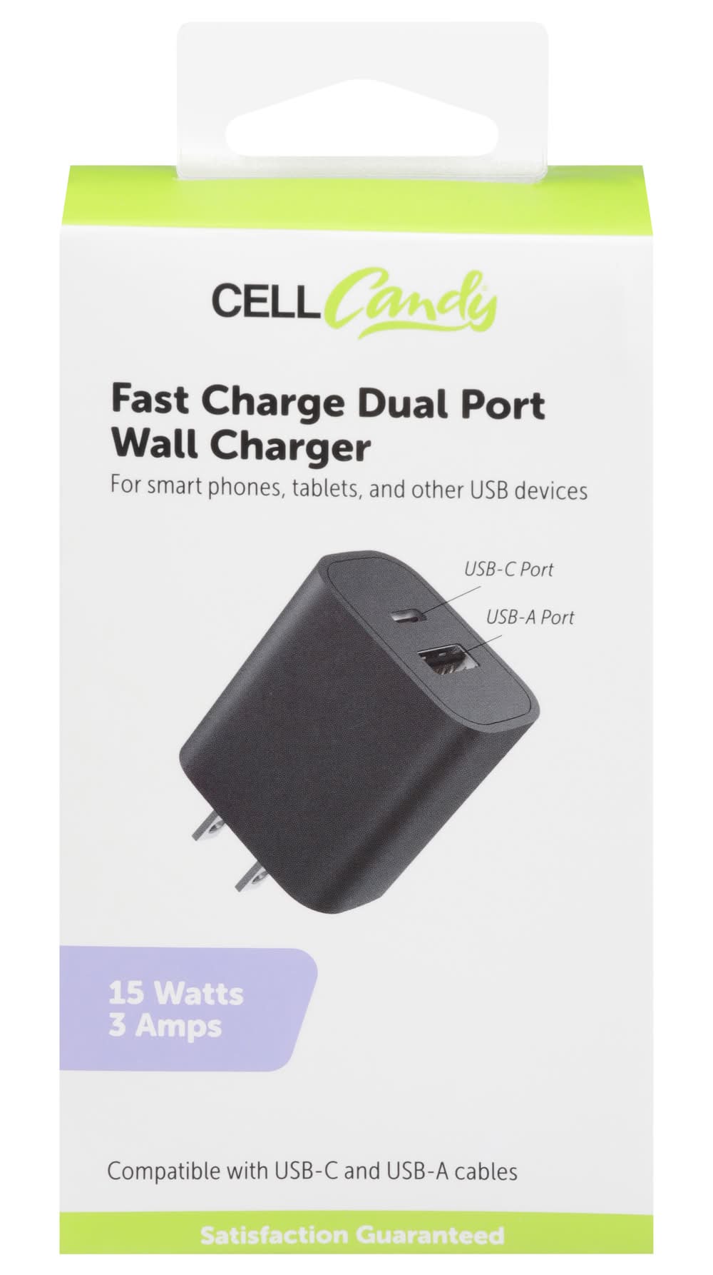 CellCandy Dual Port Wall Charger With Fast Charger 15w 3 Amps