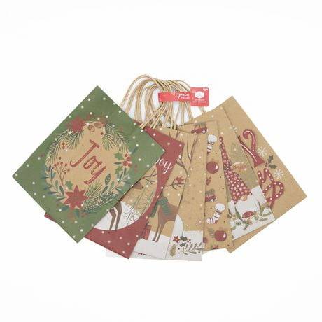 Holiday Time 7 Pack  Medium Brown Kraft Paper Handle Gift Bags