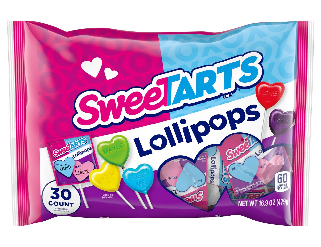 SweeTARTS Valentines Hearts Lollipops, Cherry (16.9 oz, 30 ct)