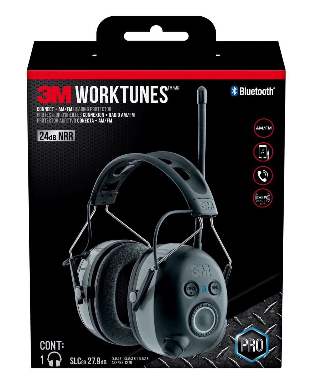 3M Worktunes 24 Db Soft Foam Bluetooth Earplugs/Earphones W/Mic Black 1 Pair
