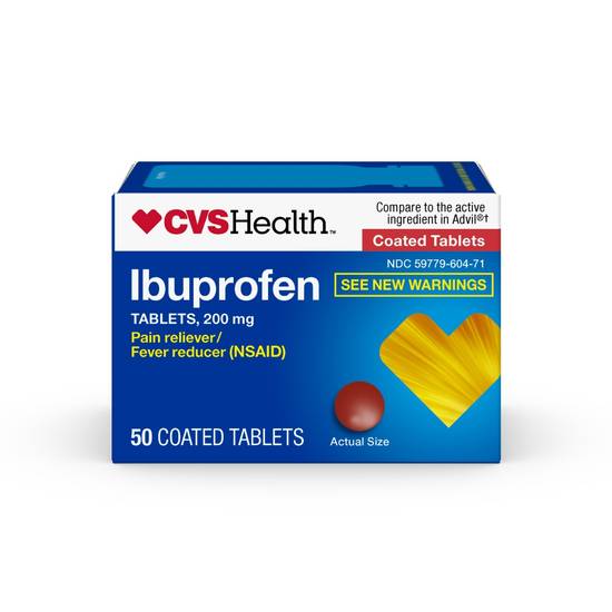 CVS Health Ibuprofen Tablets 200 mg, Pain Reliever/Fever Reducer (NSAID) 50 CT