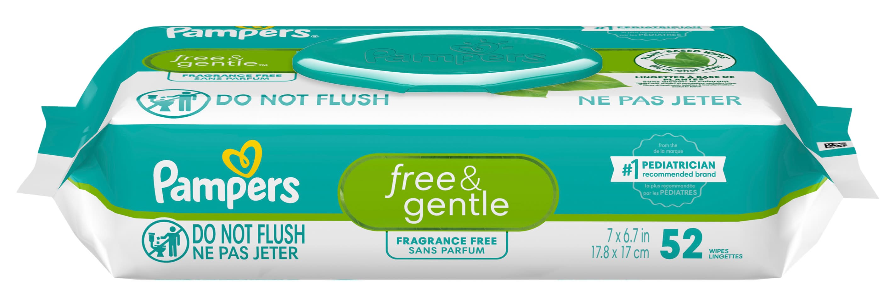 Pampers Free & Gentle Baby Wipes, 7x6.7 in (52 ct)