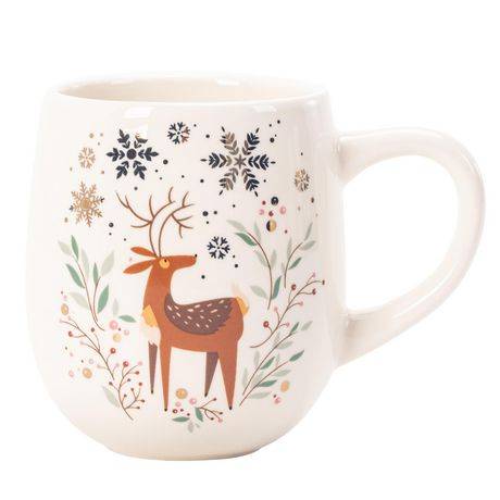 Holiday Time Stag with Snowflake Decal Ceramic Mug, 16 oz, 1 piece