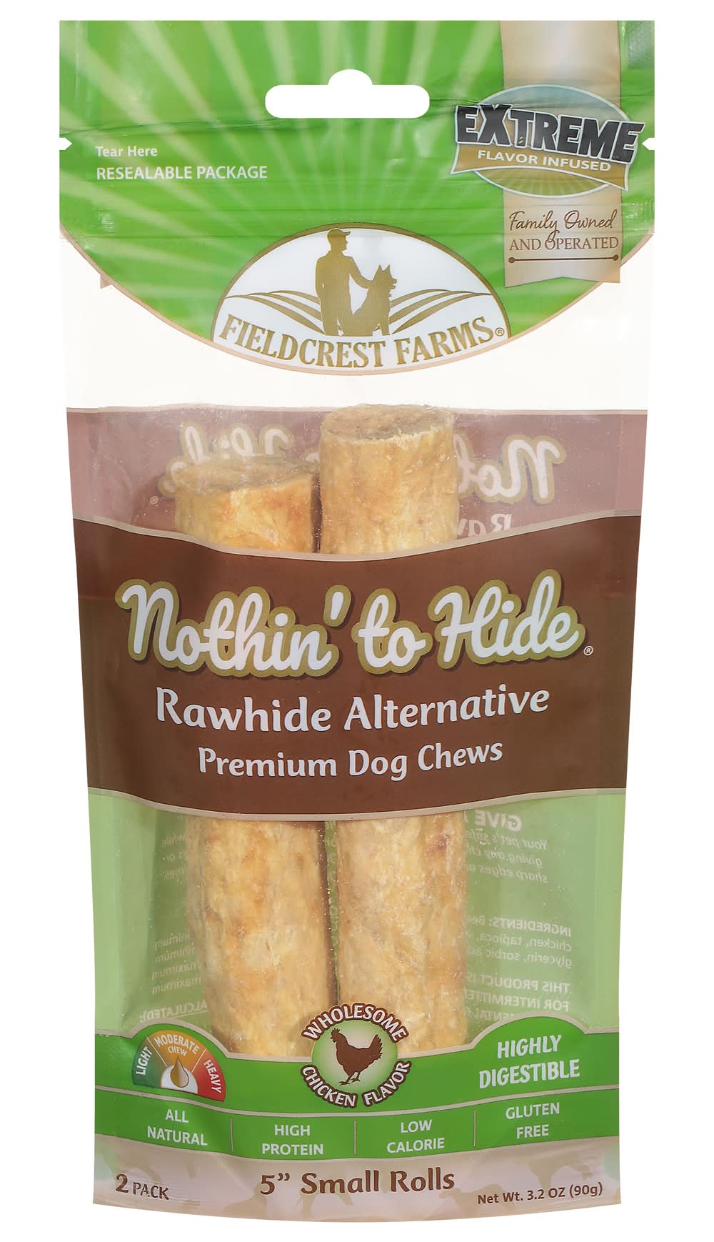 Fieldcrest Farms Nothin' To Hide Small Rolls Dog Chews, Chicken, 5 Inch (3.2 oz, 2 ct)