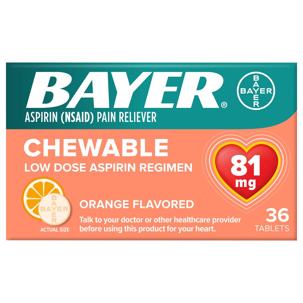 Bayer Chewable Low Dose 81mg Aspirin Tablets, Orange (36 ct)