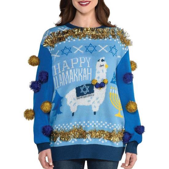Adult Happy Llamakkah Ugly Hanukkah Sweater - Size - L/XL