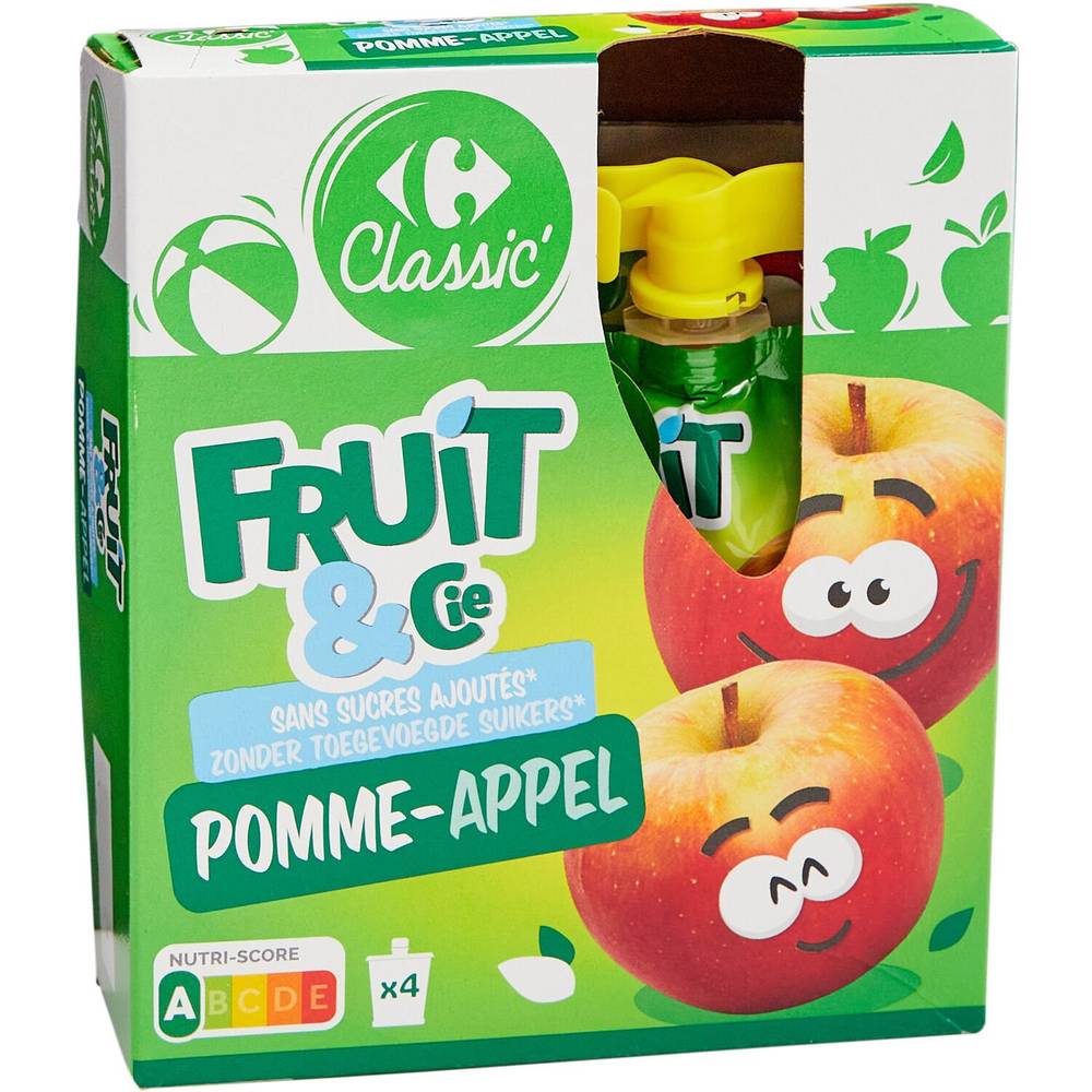 Compotes pomme sans sucres ajoutés CARREFOUR CLASSIC' - les 4 gourdes de 90g