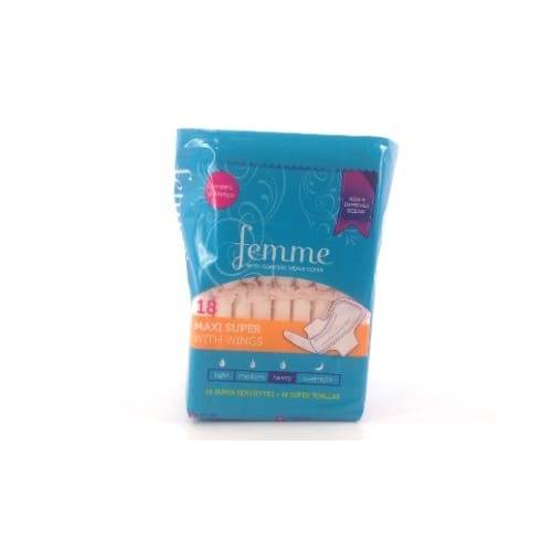 Femme Regular Absorbency Maxi Super Pads With Wings (18 ct)