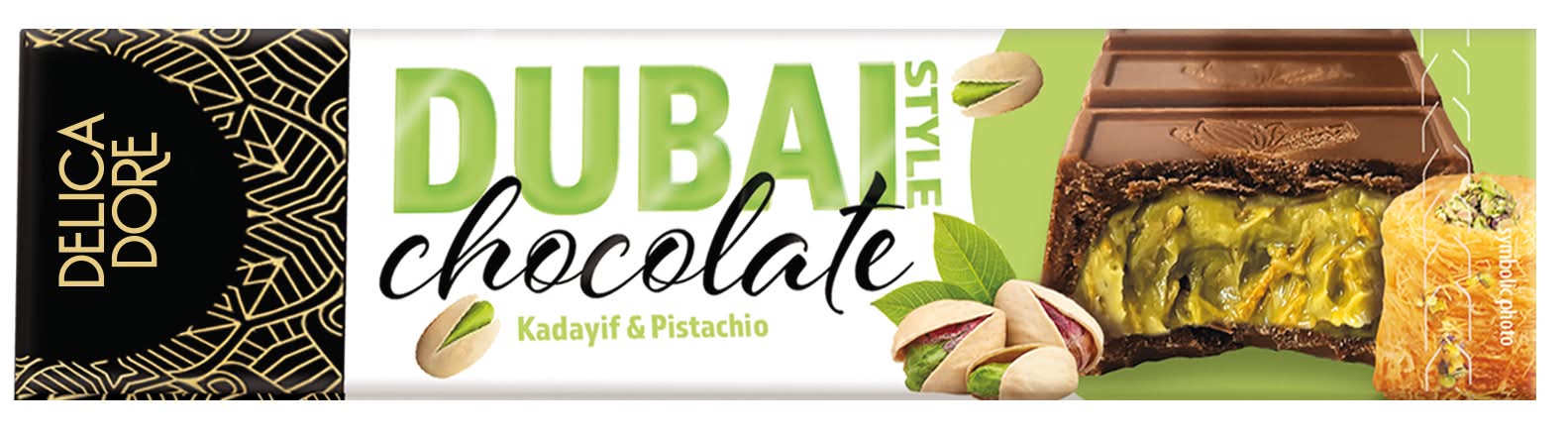 Barra de chocolate estilo dubai relleno de pistacho y kadayif · Delicadore (70 g)