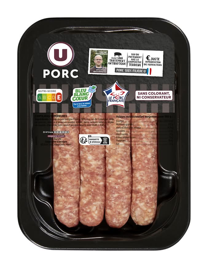 Les Produits U - Chipolata sans colorant (220g)