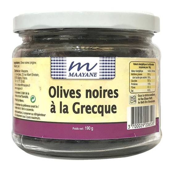 Olives noires à la grecque casher MAAYANE 190g
