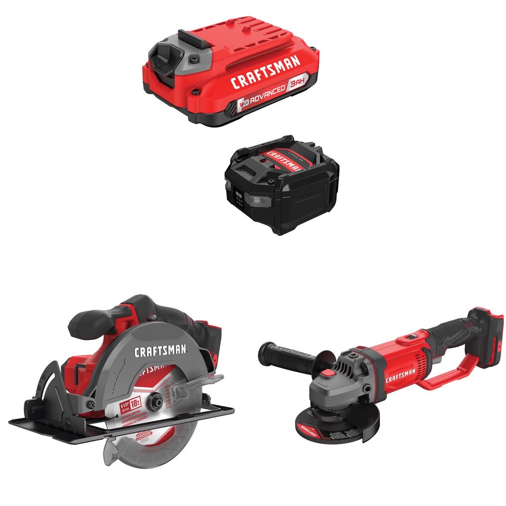Craftsman V20 3Ah Advanced Battery Starter With 6-1/2-In Circular Saw With4.5-In Grinder