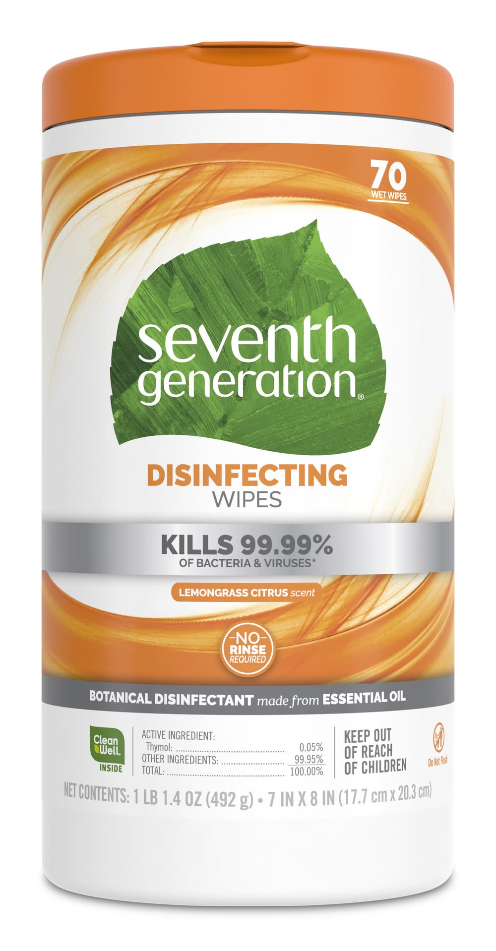 Seventh Generation Disinfecting Wipes, Lemongrass-Citrus, 7x8 in (70 ct)