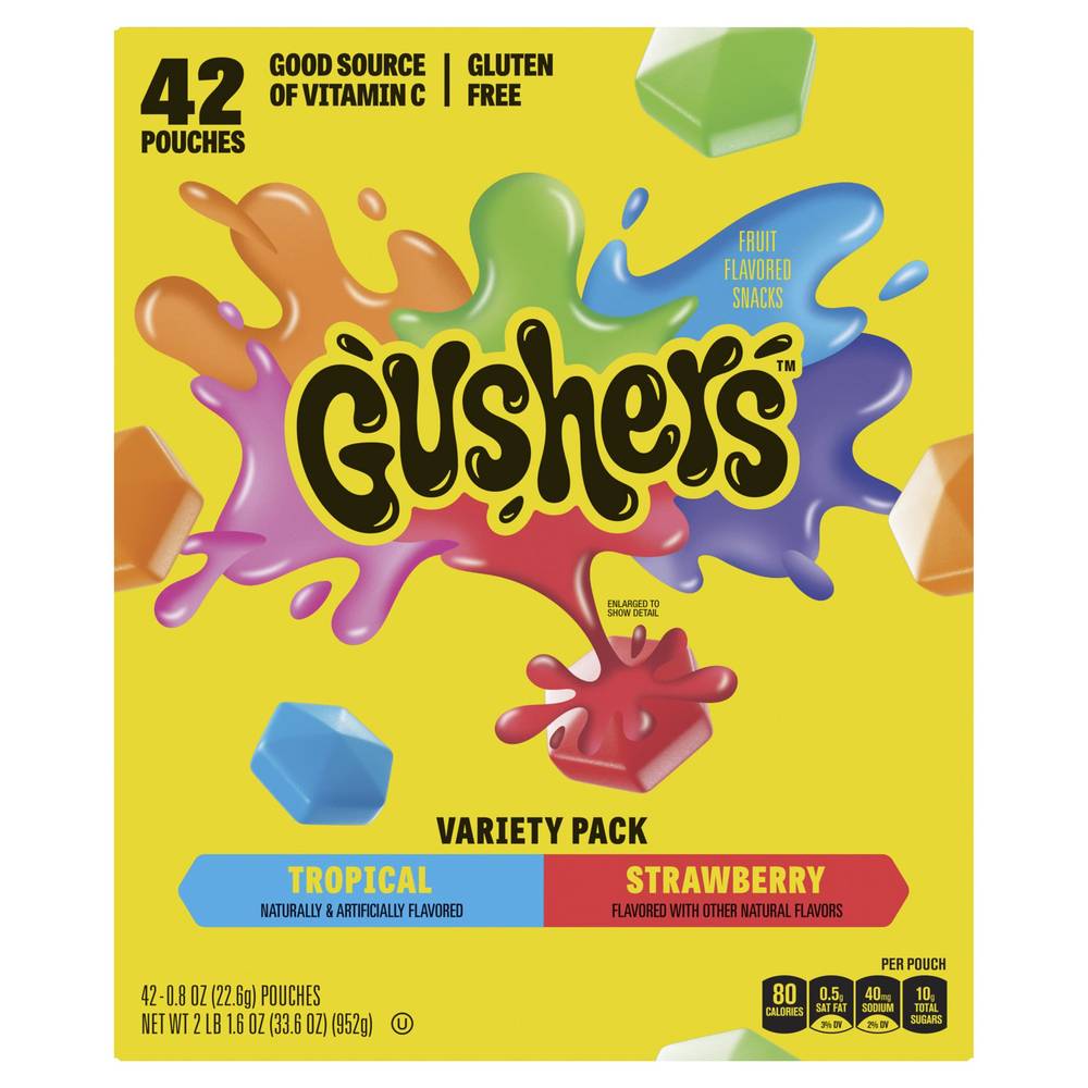Fruit Gushers Fruit Flavored Snacks, Variety Pack, 0.8 oz, 42-Count