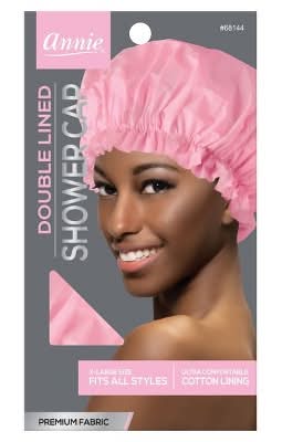 Annie Deluxe Double Lined Shower Cap, XL, Pink