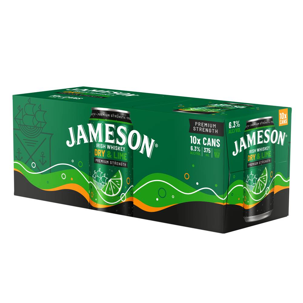 Jameson Smooth Dry & Lime Can 375mL  X 10 Pack