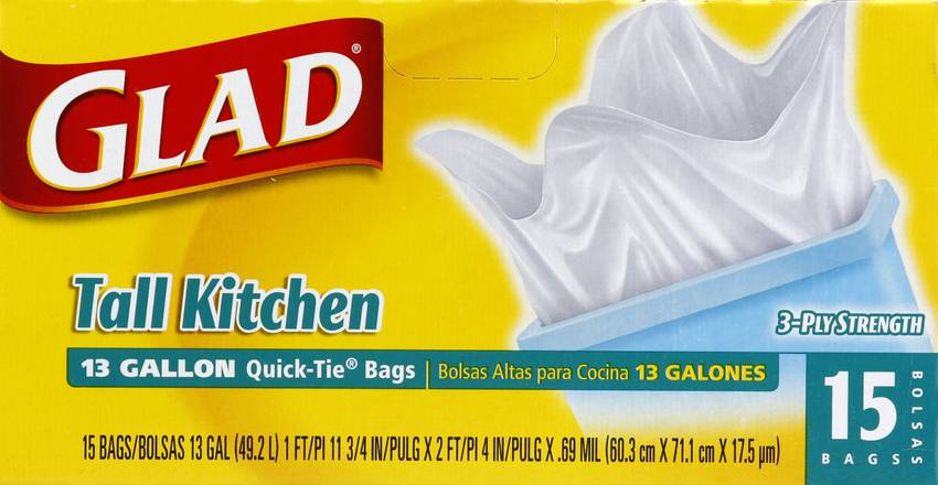 Glad 13 Gal. Quick Tie Tall Kitchen Bags 15 Ct