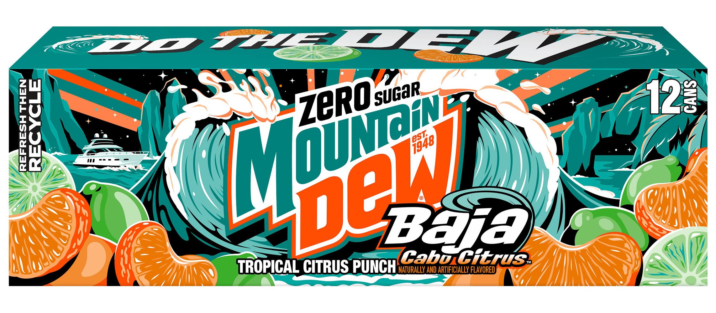 Mountain Dew Baja Cabo Citru Zero Sugar Soda, Tropical Citrus Punch (12 x 12 fl oz)