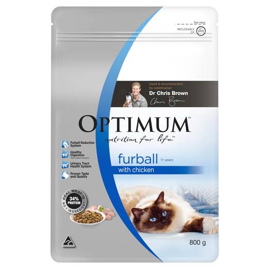 Optimum Dry Cat Food Furball With Chicken 800g
