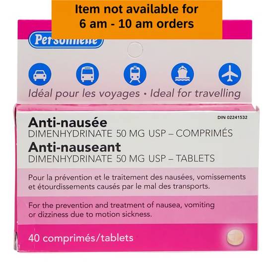 Personnelle Anti-Nauseant Dimenhydrinate Tablets 50 mg (40 units)