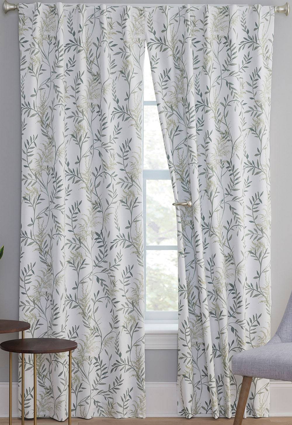 Style Selections 84-in Green Floral Blackout Thermal Lined Back Tab/Pinch Pleat/Rod Pocket Curtain Panel Pair | X874.01184ZBG/2