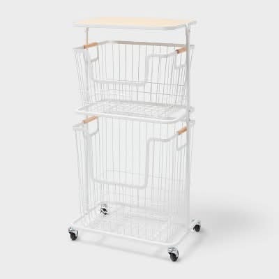 Brightroom Wire Wood Basket Cart, White