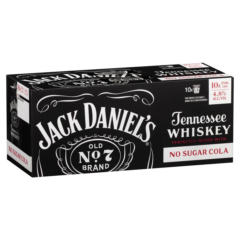 Jack Daniels & No Sugar Cola Can  375mL X 10 Pack