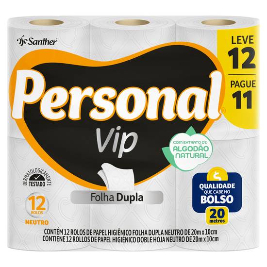 Santher · Papel higiênico personal vip folha dupla (12 un)