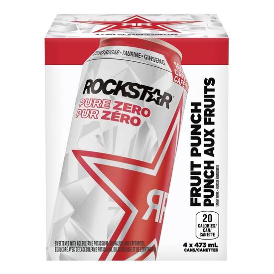 Rockstar Pure Zero Fruit Punch Energy Drink (4 x 473 ml)