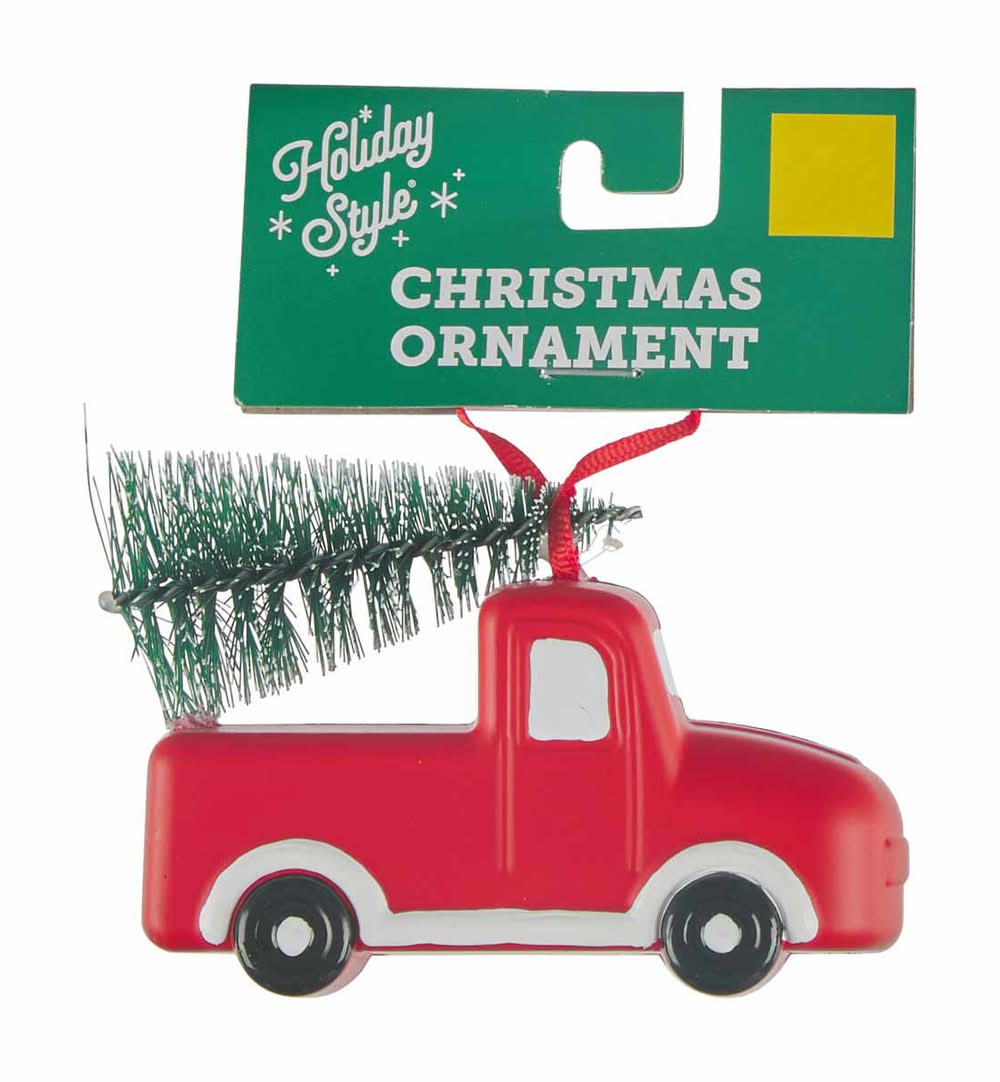 Holiday Style Christmas Car Ornament With Tree, Red-Green