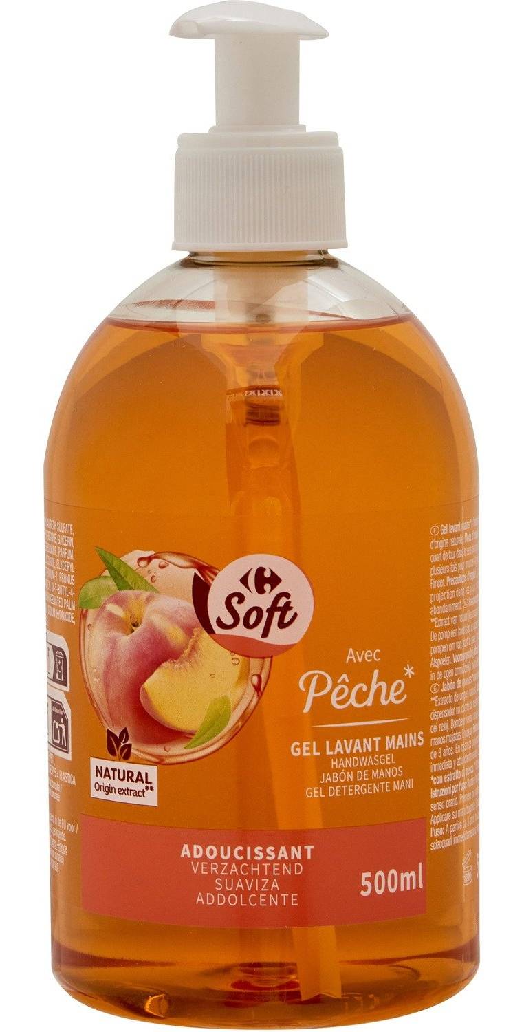 Carrefour Soft - Gel lavant mains, pêche (500ml)