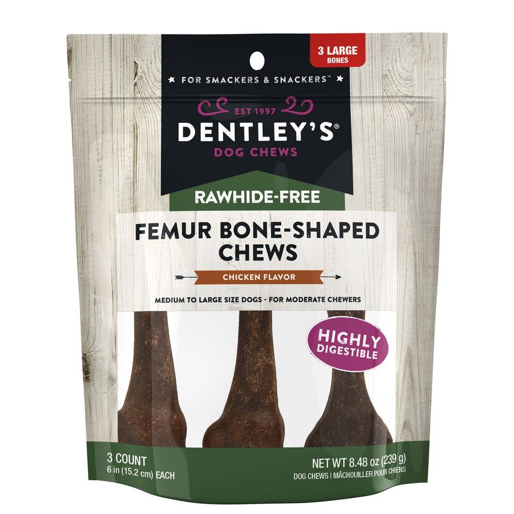 Dentley's Rawhide-Free Femur Bone-Shaped All Life Stage Dog Chew Treats (6 in/chicken)