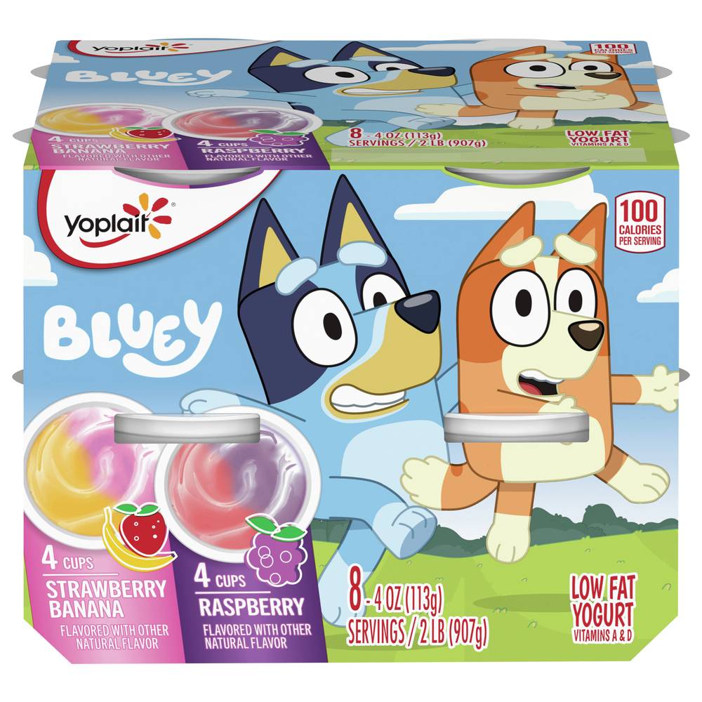 Yoplait Bluey Low Fat Kids Cup Yogurt, Strawberry Banana-Raspberry (2 lbs, 8 ct)