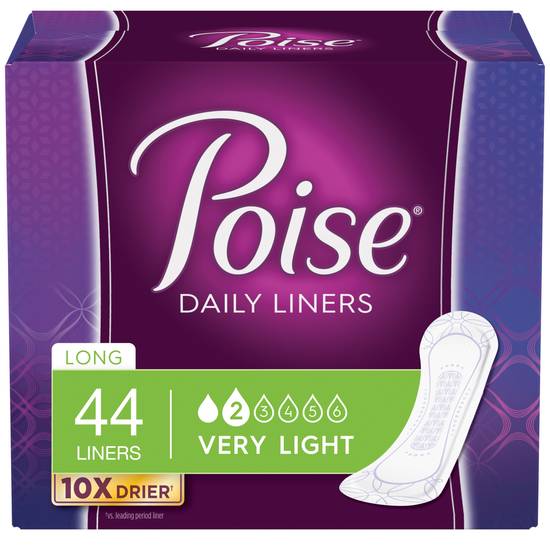 Poise Daily Incontinence Panty Liners, Very Light Absorbency, Long, 44 Count