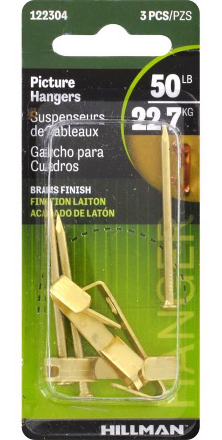 Hillman Brass-Plated Gold Conventional Picture Hanger 50 Lb 3 Pk