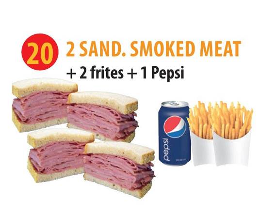 2 Sand. Smoked Meat + 2 Frites + Boisson