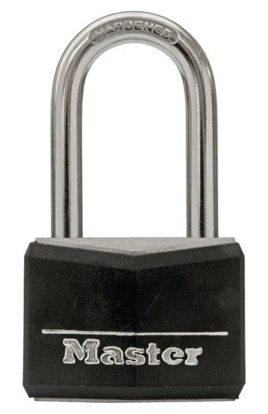 Master Lock Long Shackle Steel Padlock, 1 9/16", Black