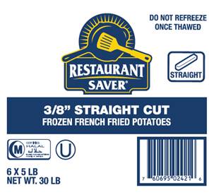 Frozen Restaurant Saver - 3/8" Straight Cut French Fries - 30 lbs (Case of 1)