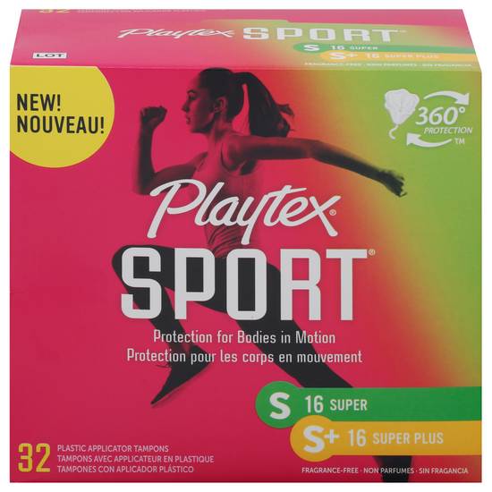 Playtex Sport Super & Super Plus Plastic Applicator Tampons (32 tampons)