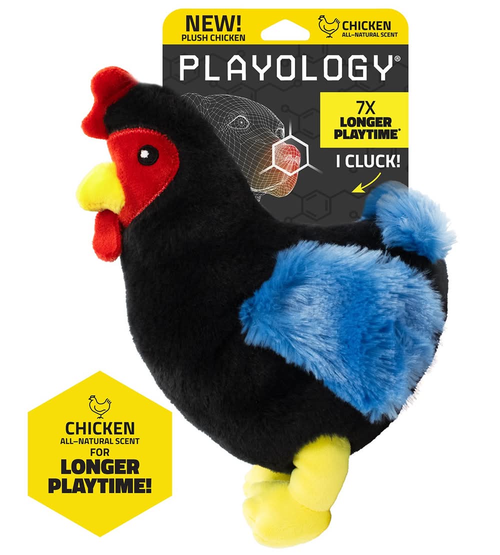 Playology Clucking Hen Plush Dog Toy, Medium, Black