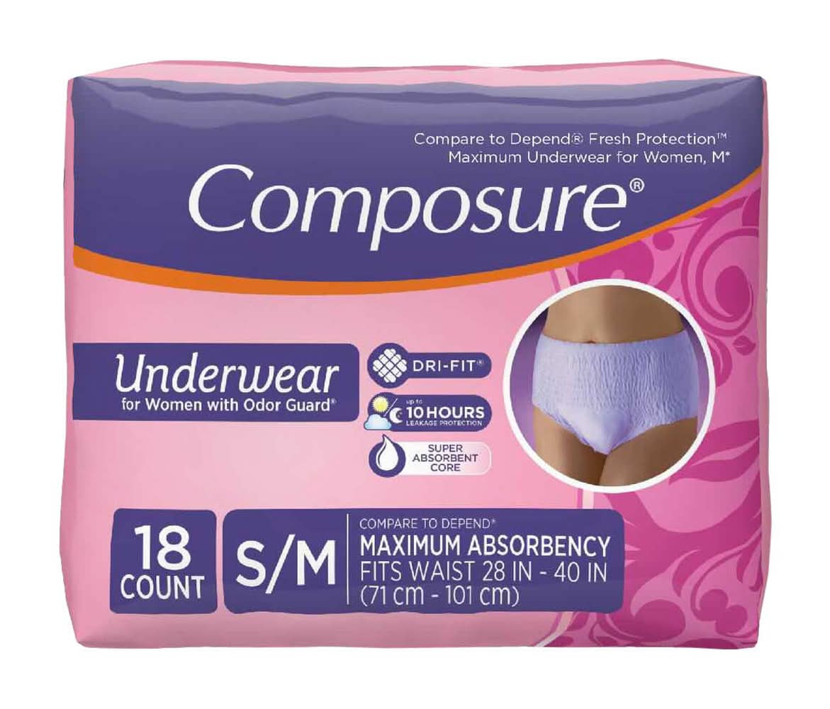 Composure Protective Underwear For Women Size S/M 18 Ct