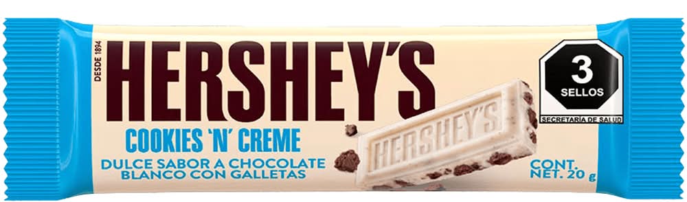 Hershey's · Cookies 'n' creme dulce con galletas, chocolate blanco (20 g)